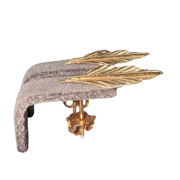 Art Deco Gold Fan Earrings - Picture 3 of 5